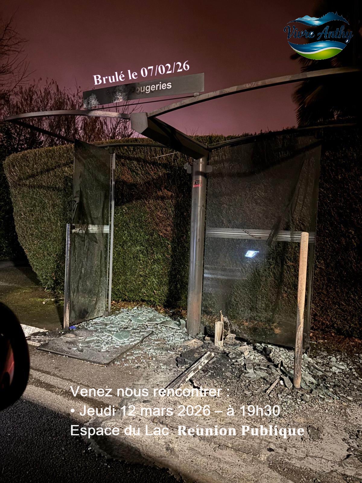 Abribus brulé sur Anthy