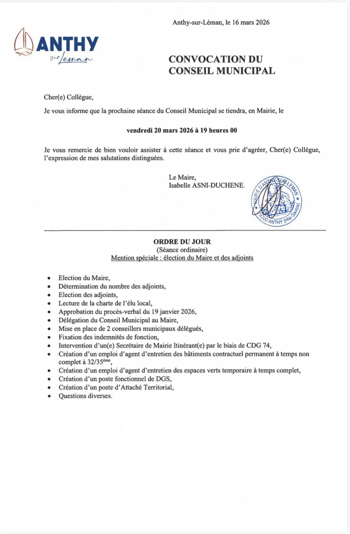 Conseil municipale Anthy 20-03-26