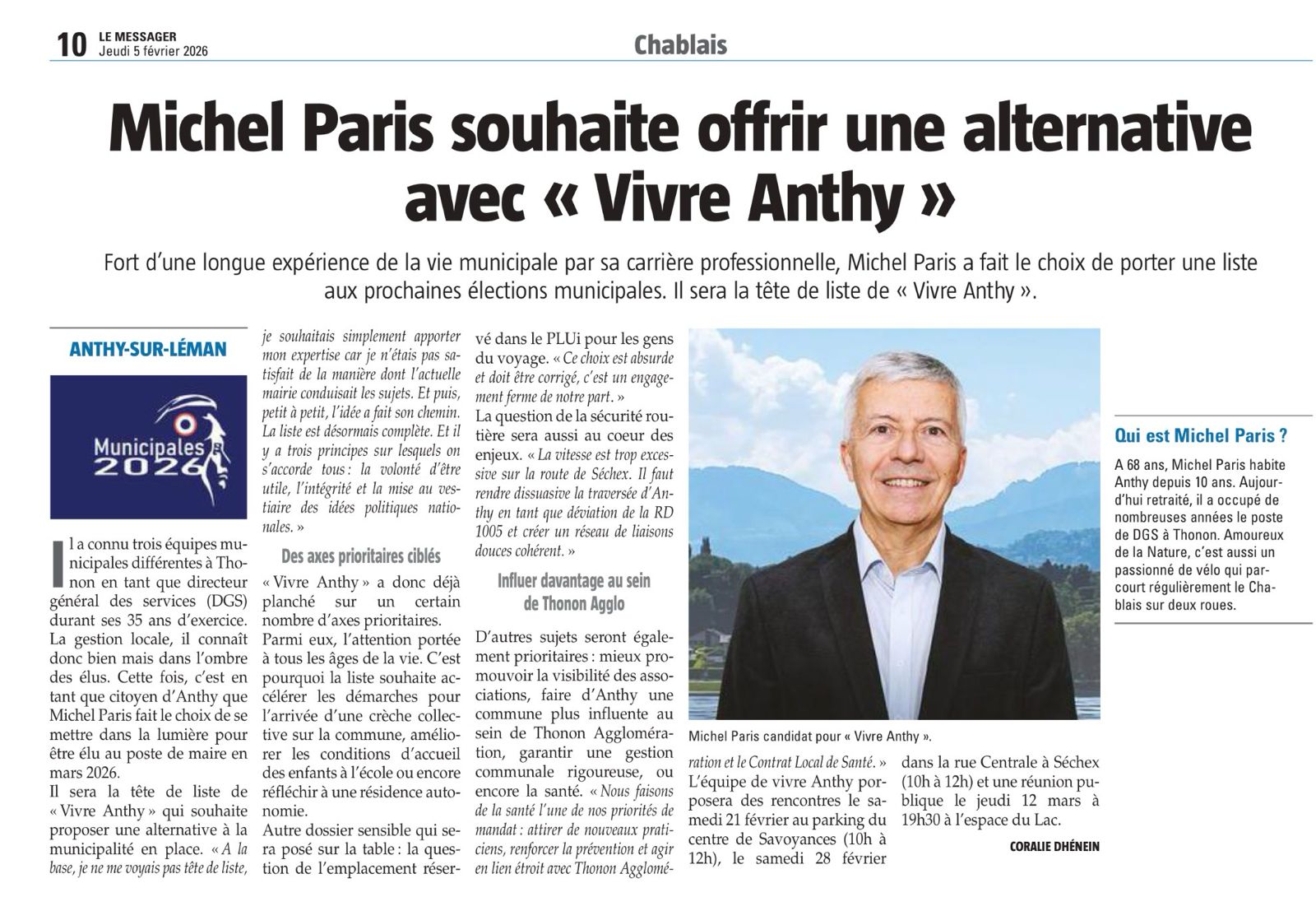 Messager Michel Paris Anthy sur Léman